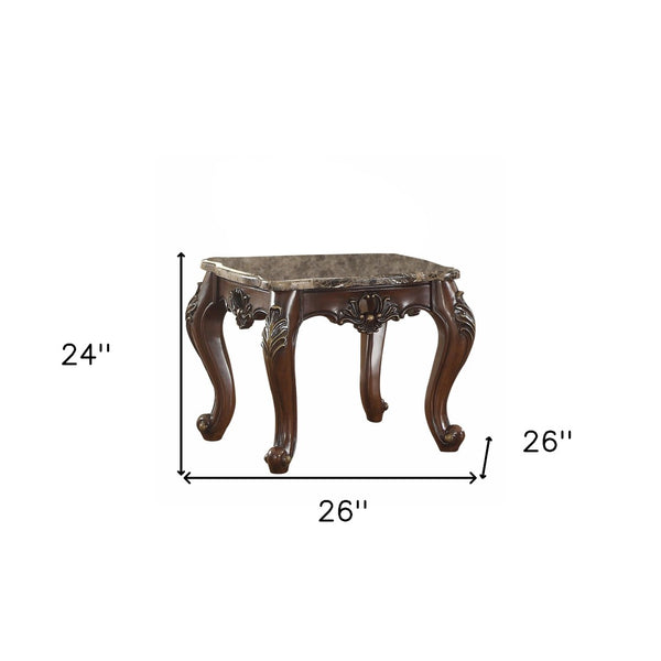 HomeRoots 24" Dark Walnut Faux Marble Square End Table - Chic Design, Versatile Functionality for Any Space 347412