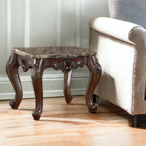 HomeRoots 24" Dark Walnut Faux Marble Square End Table - Chic Design, Versatile Functionality for Any Space 347412