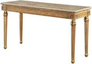 HomeRoots 57" Brown and Gold Marble Console Table - Unique Veining, Stylish Design for Entryway & Living Room 347417