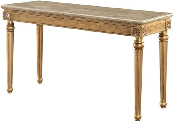 HomeRoots 57" Brown and Gold Marble Console Table - Unique Veining, Stylish Design for Entryway & Living Room 347417