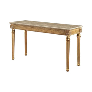 HomeRoots 57" Brown and Gold Marble Console Table - Unique Veining, Stylish Design for Entryway & Living Room 347417