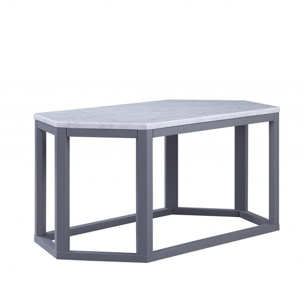 Homeroots 20" X 40" X 18" Gray Marble Wood Coffee Table   347426
