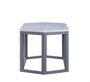 Homeroots 20" X 40" X 18" Gray Marble Wood Coffee Table   347426