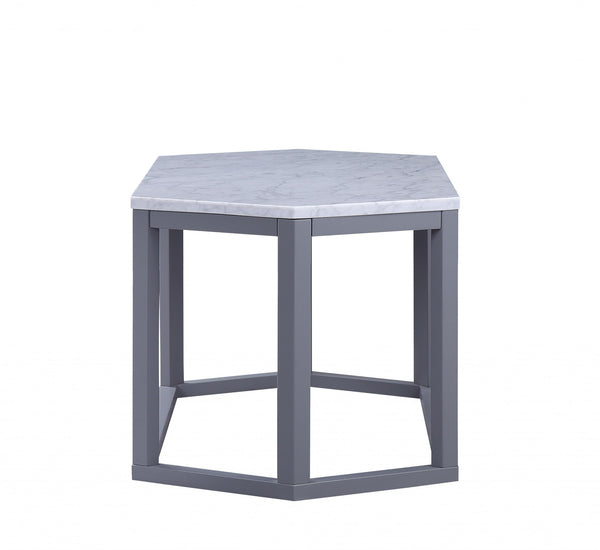 Homeroots 20" X 40" X 18" Gray Marble Wood Coffee Table   347426