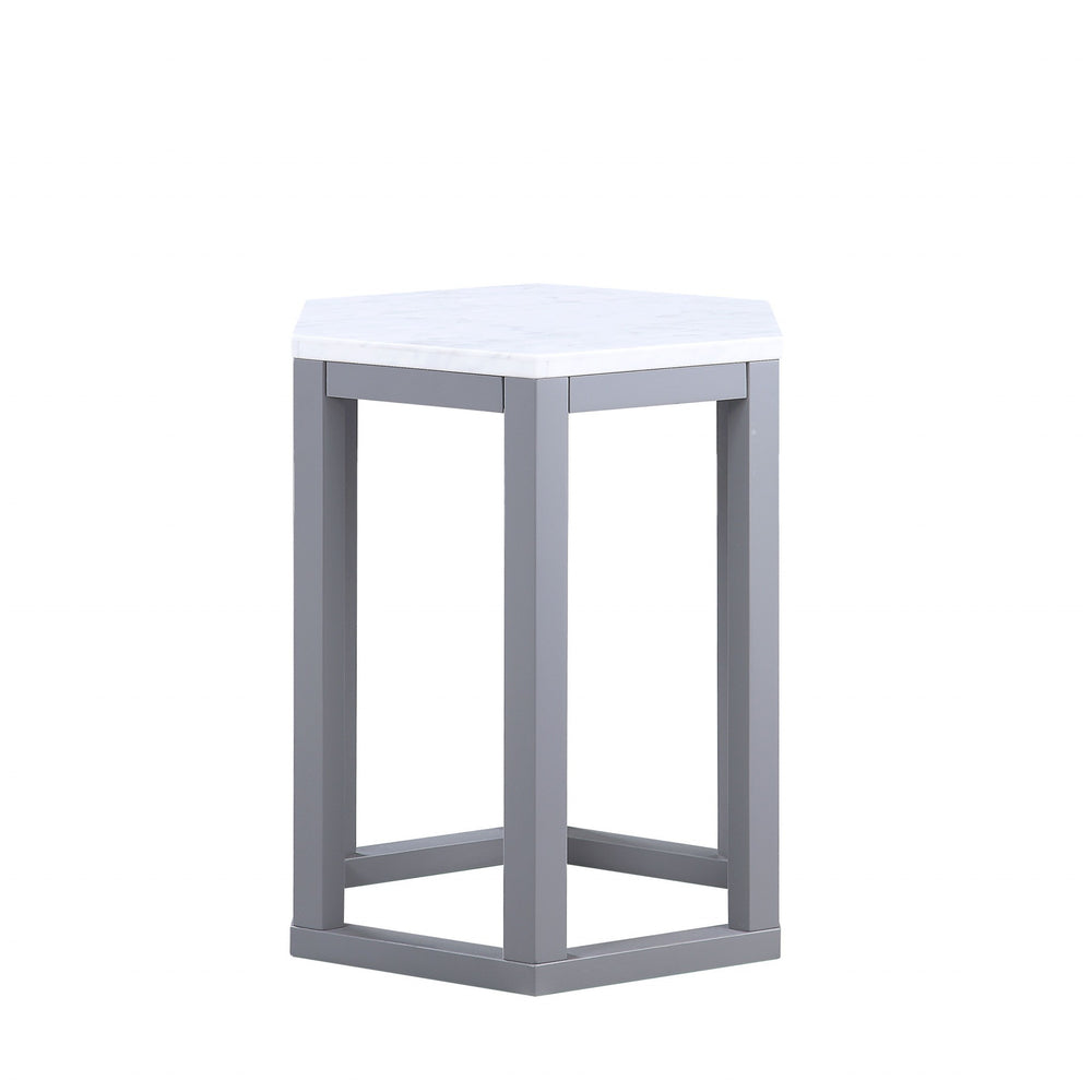 Homeroots Set Of Two Gray Hexagonal Marble Top End Tables   347427