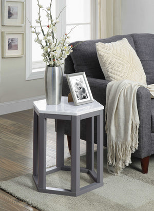 Homeroots Set Of Two Gray Hexagonal Marble Top End Tables   347427