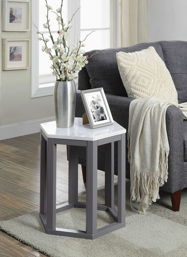Homeroots Set Of Two Gray Hexagonal Marble Top End Tables   347427