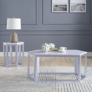 Homeroots 20" X 40" X 18" Silver Marble Wood Coffee Table   347428