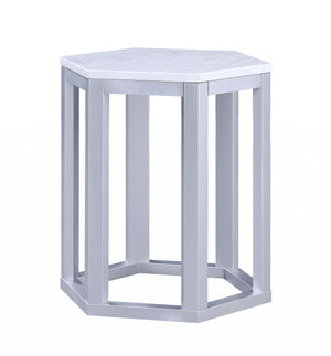 Homeroots 16" X 18" X 20" Silver Marble Wood 2pc Pk End Table   347429