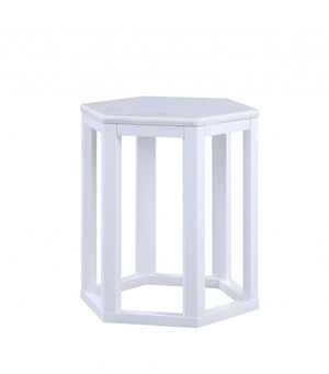 Homeroots 16" X 18" X 20" White Marble Wood 2pc Pk End Table   347430