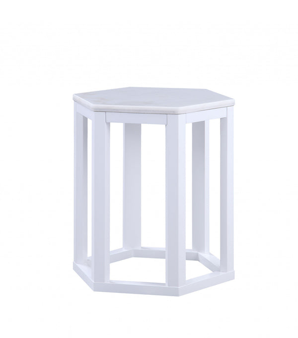 Homeroots 16" X 18" X 20" White Marble Wood 2pc Pk End Table   347430
