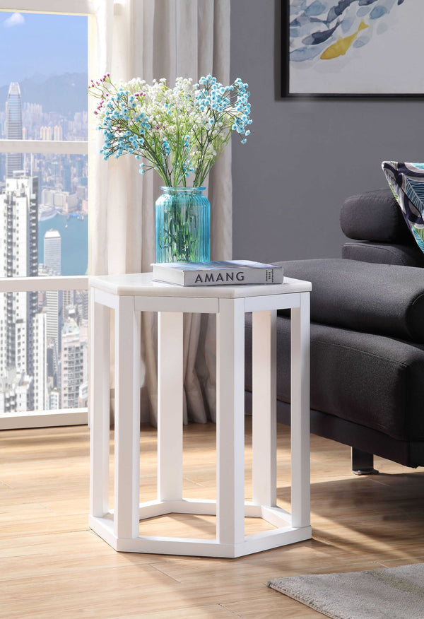 Homeroots 16" X 18" X 20" White Marble Wood 2pc Pk End Table   347430