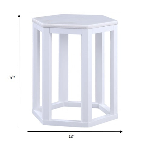 Homeroots 16" X 18" X 20" White Marble Wood 2pc Pk End Table   347430