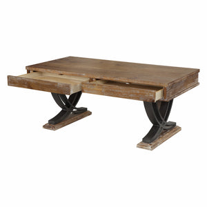 Homeroots Industrial Style Antiqued Oak Finish Coffee Table With Black Accents   347438