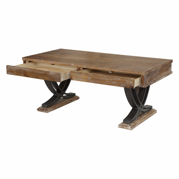 Homeroots Industrial Style Antiqued Oak Finish Coffee Table With Black Accents   347438