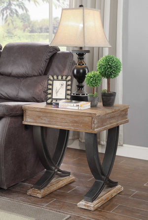 Homeroots 20" X 22" X 25" Antique Oak Black Wood Metal End Table   347439