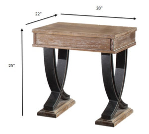 Homeroots 20" X 22" X 25" Antique Oak Black Wood Metal End Table   347439