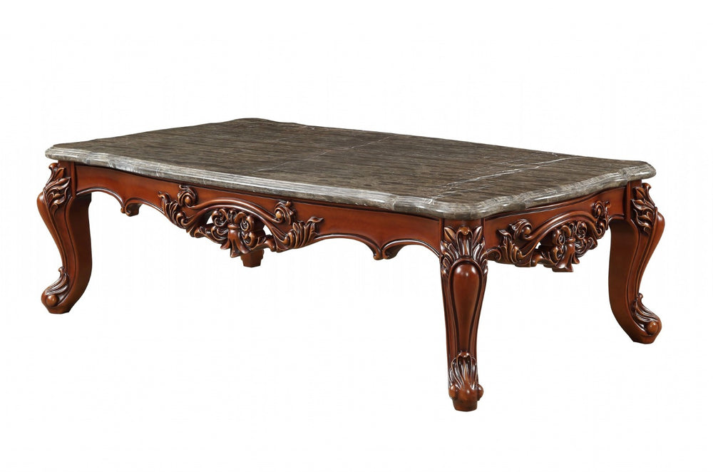 HomeRoots 36" Elegant Gray Marble and Solid Wood Coffee Table for Timeless Living Room Style and Durability 36" X 63" X 20" 347440