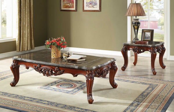 Homeroots 63" Marble Walnut Wood Coffee Table   347440
