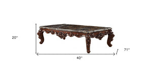 Homeroots 40" Dark Brown And Merlot Genuine Marble Rectangular Coffee Table   347442