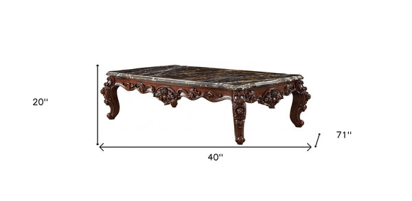 Homeroots 40" Dark Brown And Merlot Genuine Marble Rectangular Coffee Table   347442
