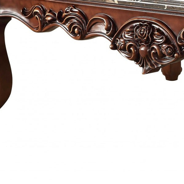 Homeroots 40" Dark Brown And Merlot Genuine Marble Rectangular Coffee Table   347442