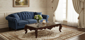 HomeRoots 40" Elegant Dark Brown Marble and Merlot Solid Wood Coffee Table with Classic Queen Anne Legs 347442