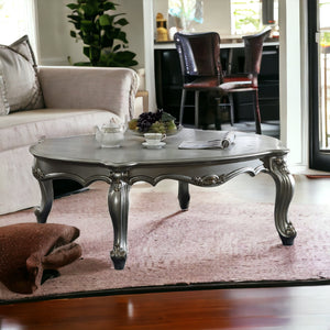 Homeroots 47" Antique Platinum Wood Poly Resin  Coffee Table Antique Platinum  347445