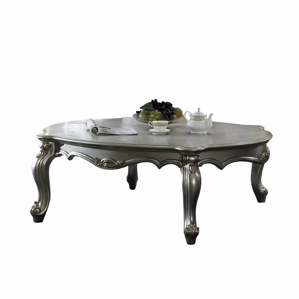 Homeroots 47" Antique Platinum Wood Poly Resin  Coffee Table Antique Platinum  347445