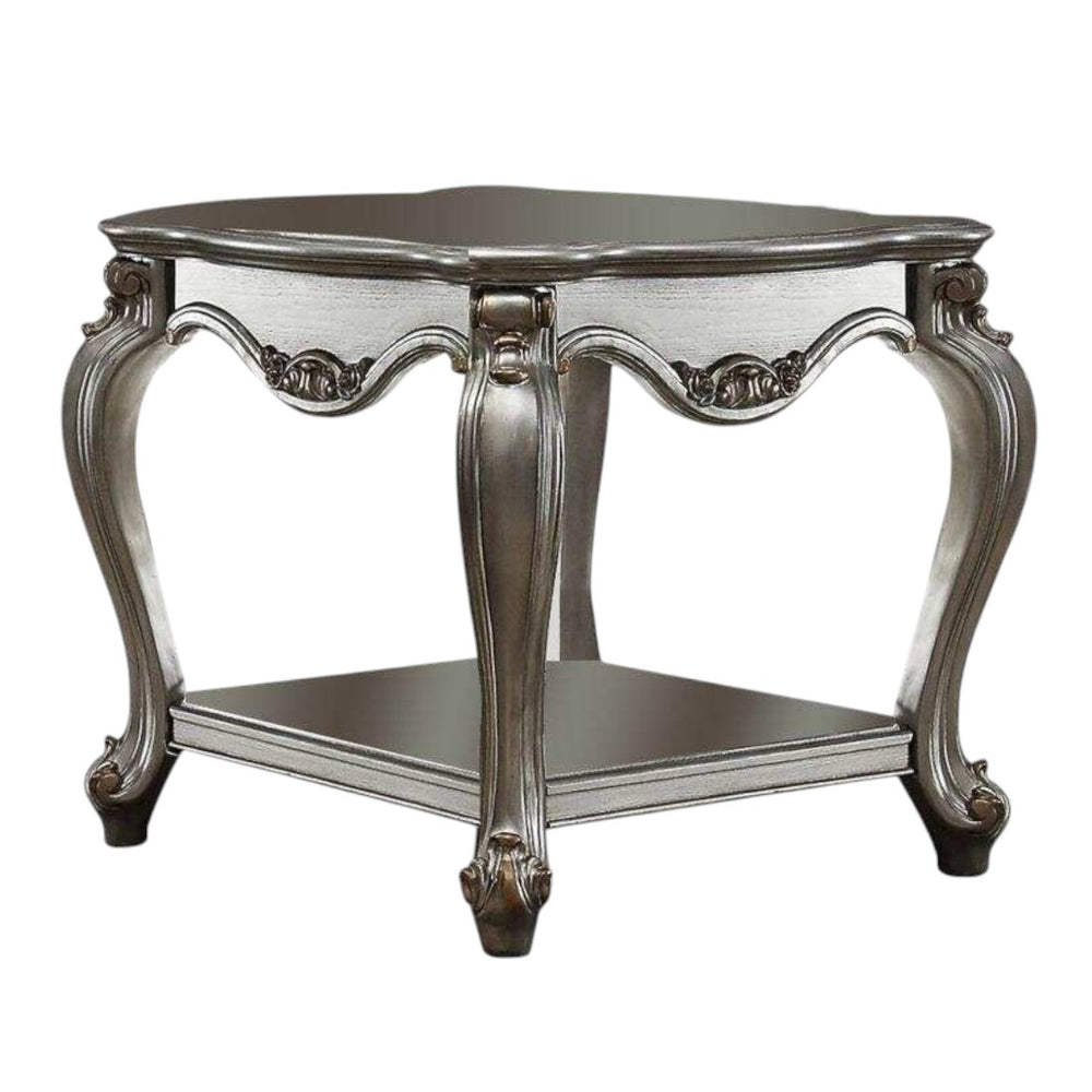 HomeRoots 24" Gray Solid Wood End Table with Shelf - Rustic Charm, Durable Design, Perfect for Any Space 347446