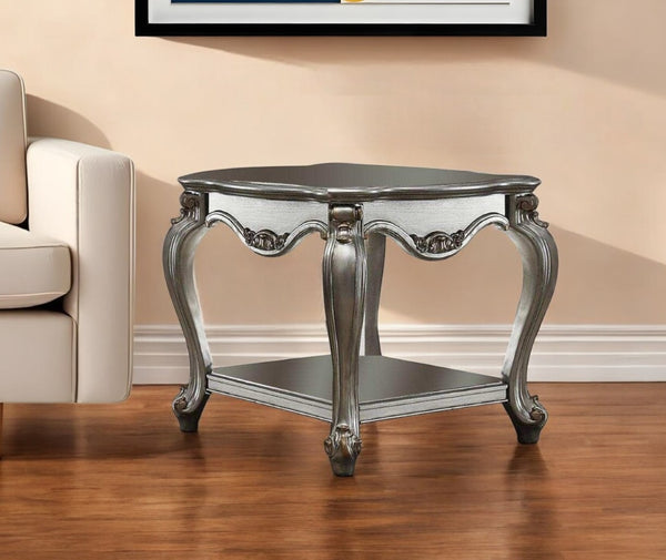 HomeRoots 24" Gray Solid Wood End Table with Shelf - Rustic Charm, Durable Design, Perfect for Any Space 347446