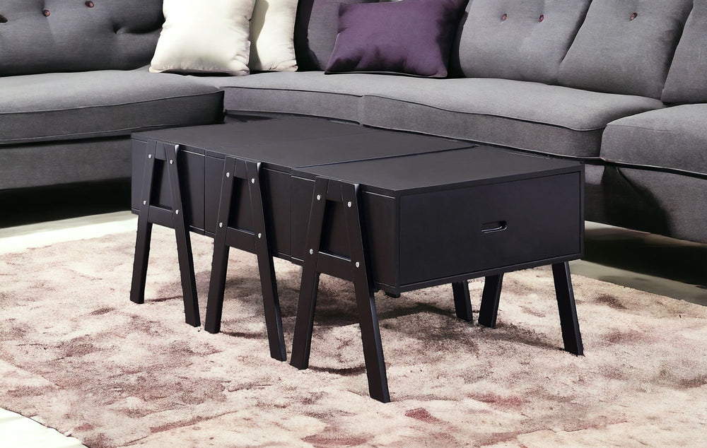 Homeroots 48" Black Convertible Coffee Table With Three Drawers   347448
