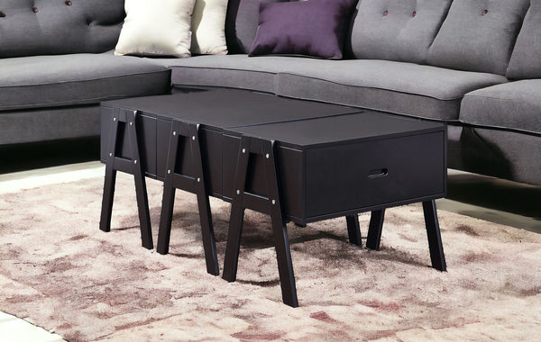 Homeroots 48" Black Convertible Coffee Table With Three Drawers   347448