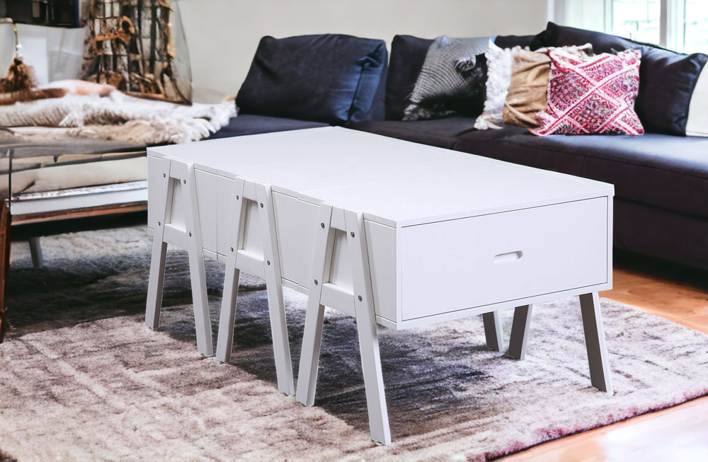 Homeroots Sleek White Rectangular Convertible Coffee Table   347449