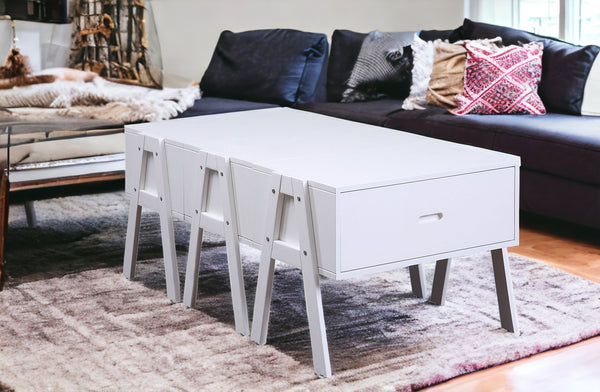 Homeroots Sleek White Rectangular Convertible Coffee Table   347449