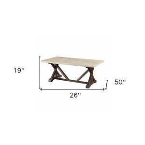 Homeroots 26" Brown And White Faux Marble And Solid Wood Rectangular Coffee Table   347450