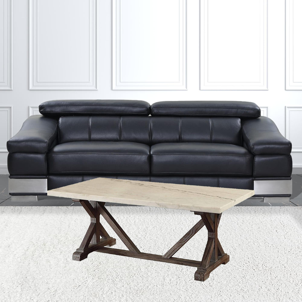 Homeroots 26" Brown And White Faux Marble And Solid Wood Rectangular Coffee Table   347450