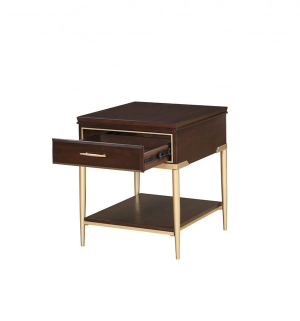 Homeroots 24" X 22" X 26" Cherry Metal Wood End Table   347456