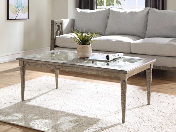 Homeroots 28" X 50" X 18" Salvaged Natural Glass Wood Coffee Table   347458