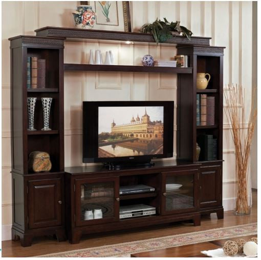 Homeroots Modern Dark Brown Wood Entertainment Center  Solid Wood 347476