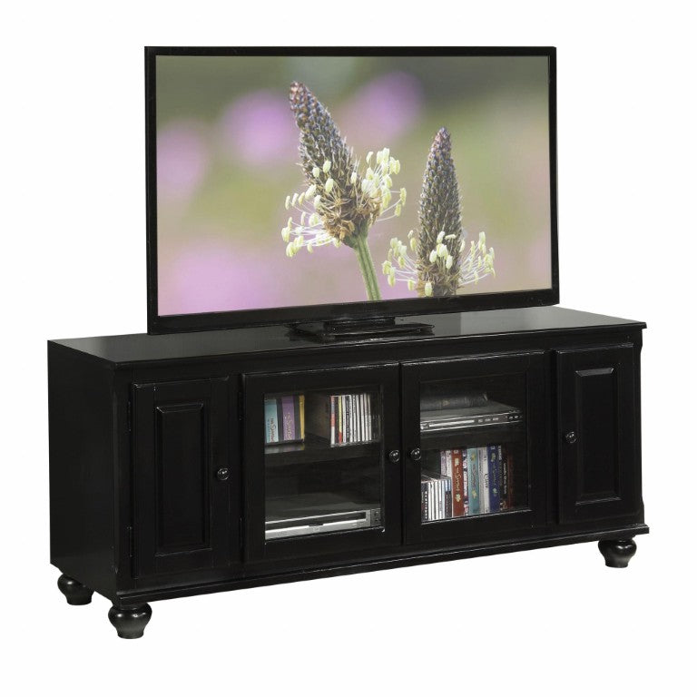 HomeRoots 58 Inch Black Wood Tv Stand with Enclosed Cabinet Storage for Living Room Displays 347478