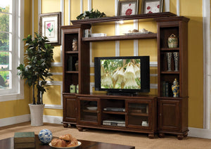 Homeroots 58" Brown Enclosed And Open Storage Wood And Glass Tv Stand Walnut Wood And Glass 347480