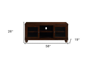Homeroots 58" Brown Enclosed And Open Storage Wood And Glass Tv Stand Walnut Wood And Glass 347480