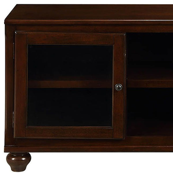 Homeroots 58" Brown Enclosed And Open Storage Wood And Glass Tv Stand Walnut Wood And Glass 347480