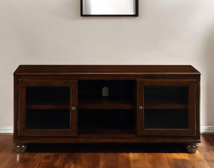 Homeroots 58" Brown Enclosed And Open Storage Wood And Glass Tv Stand Walnut Wood And Glass 347480