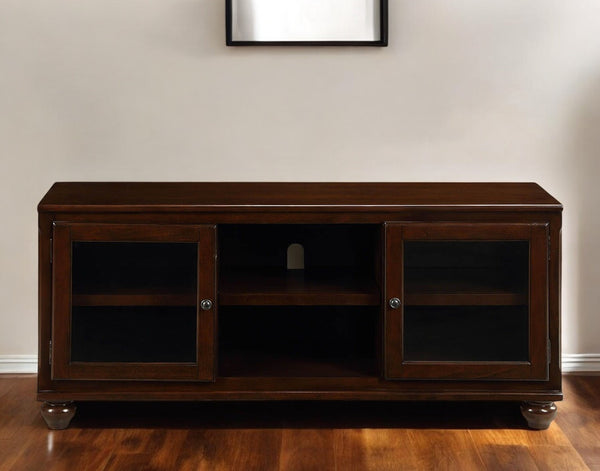 Homeroots 58" Brown Enclosed And Open Storage Wood And Glass Tv Stand Walnut Wood And Glass 347480