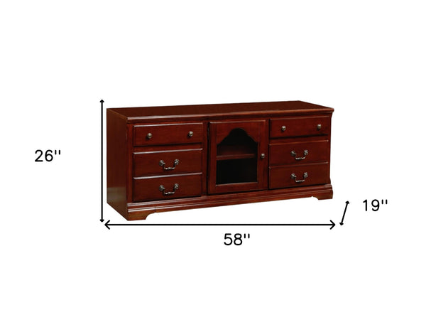 Homeroots 58" Brown Solid And Manufactured Wood Enclosed And Open Storage Tv Stand Cherry Solid And Manufactured Wood 347481