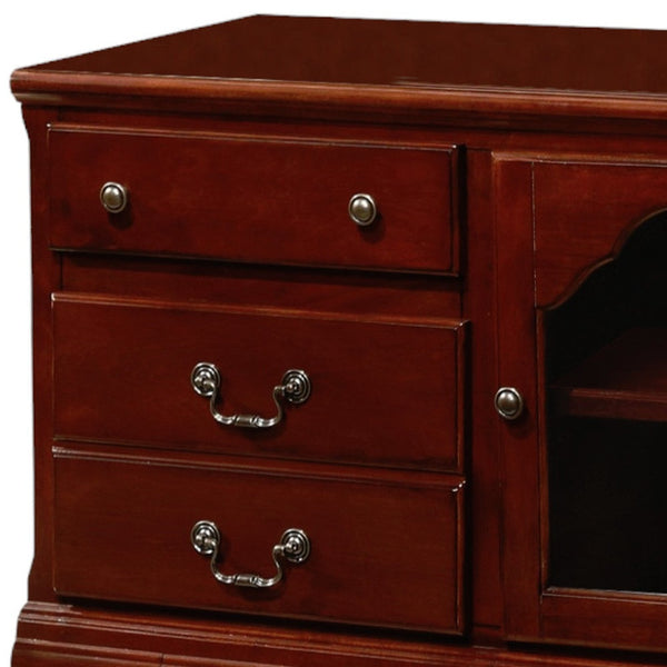 Homeroots 58" Brown Solid And Manufactured Wood Enclosed And Open Storage Tv Stand Cherry Solid And Manufactured Wood 347481