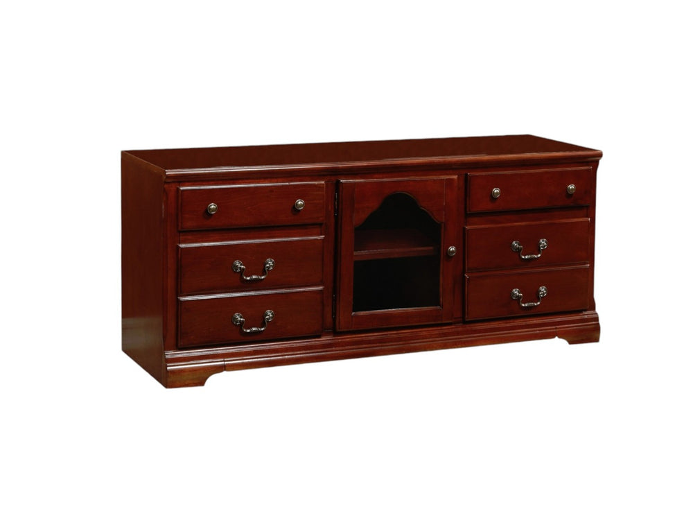 HomeRoots 58" Brown Wood TV Stand with Open Shelves and Enclosed Storage for Stylish Media Organization Cherry 347481