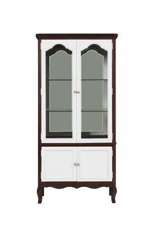Homeroots 18" X 39" X 78" Walnut White Wood Curio Cabinet  Wood 347485